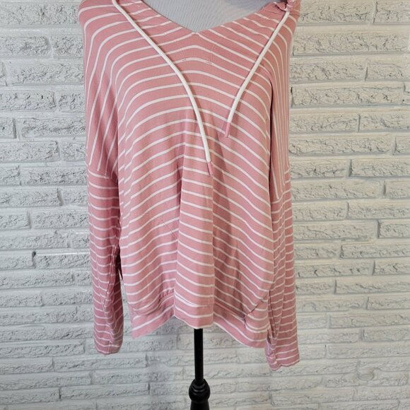 Time Tru Womens Top XXL 20 Hoodie Lightweight Pink Stripe Lightweight STR2E - Picture 4 of 9